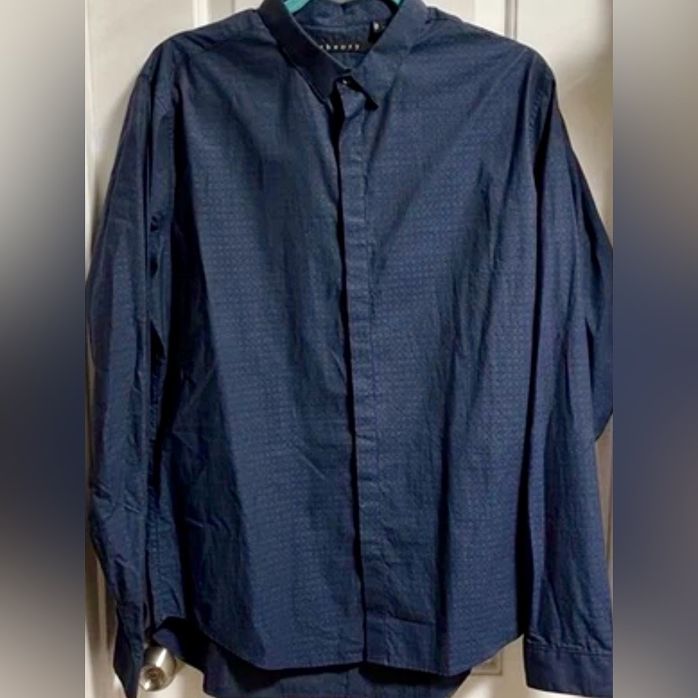 Theory Men’s Button-down Shirt Large Camrose 100% Cotton Collared Blue Office - Picture 2 of 9